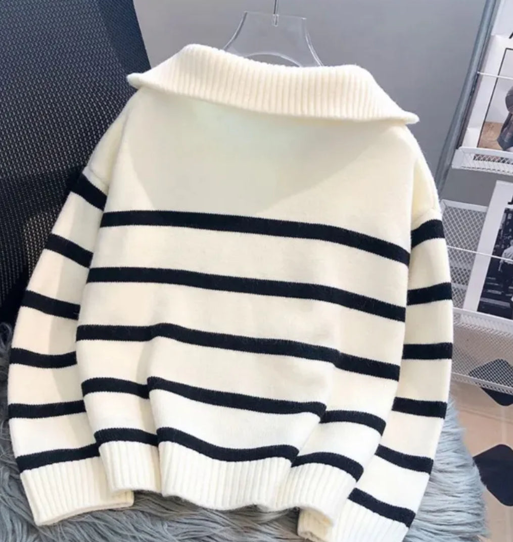 Stripped Zipper Sweater