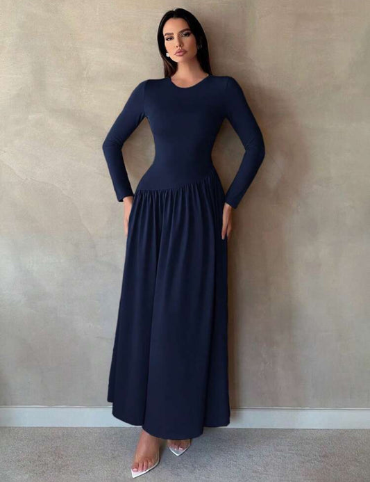 Bobble Flounce Hem Long Sleeve Dress