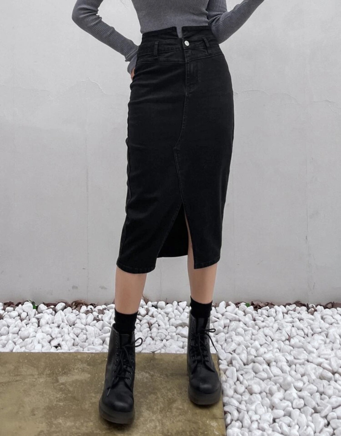 SHEIN Denim Split Skirt