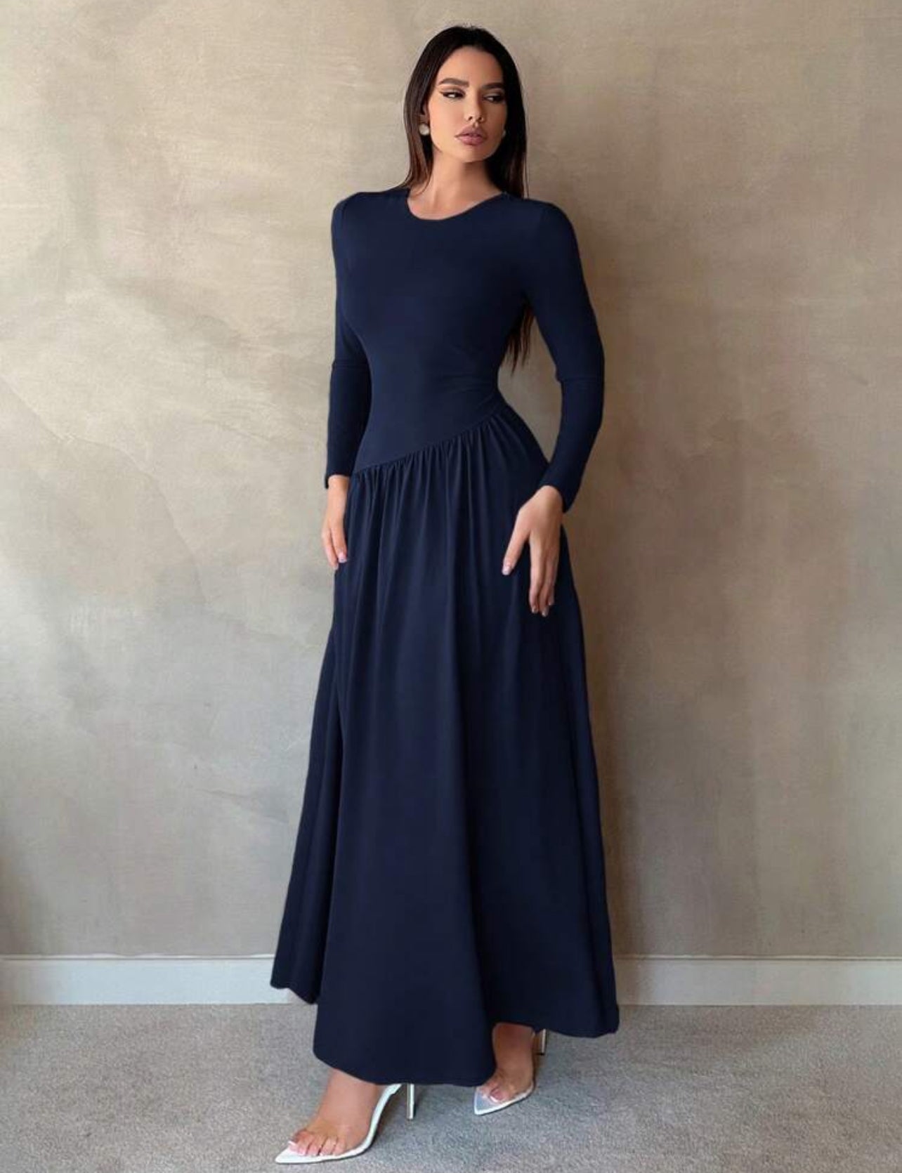 Bobble Flounce Hem Long Sleeve Dress