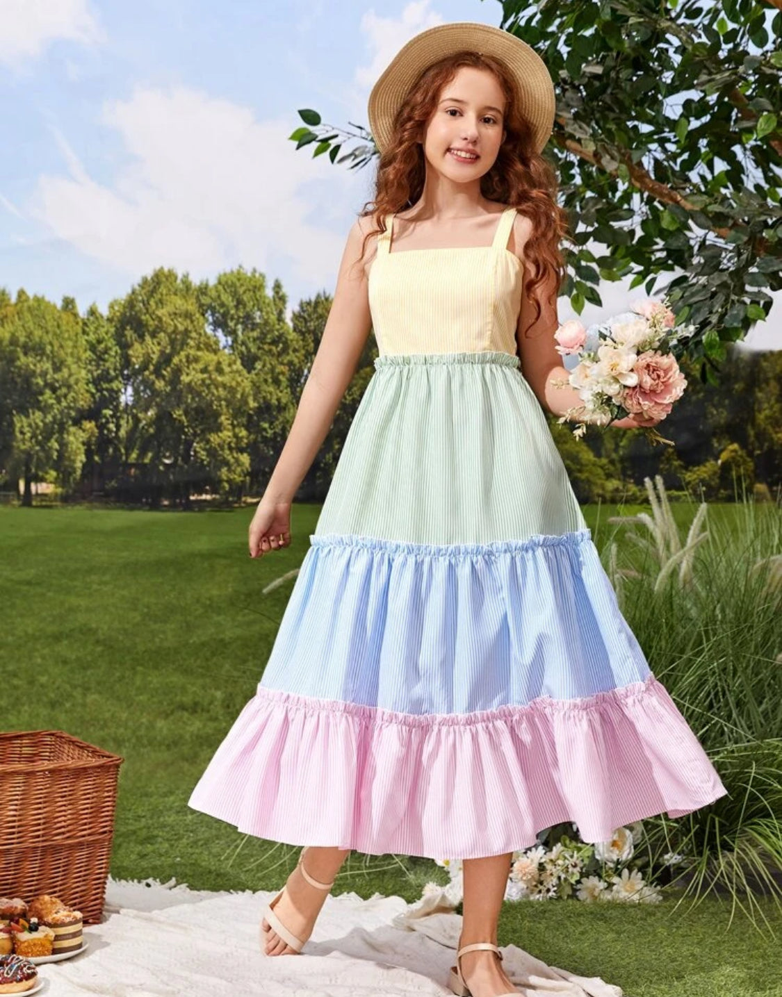 SHEIN colour block stripped cami dress