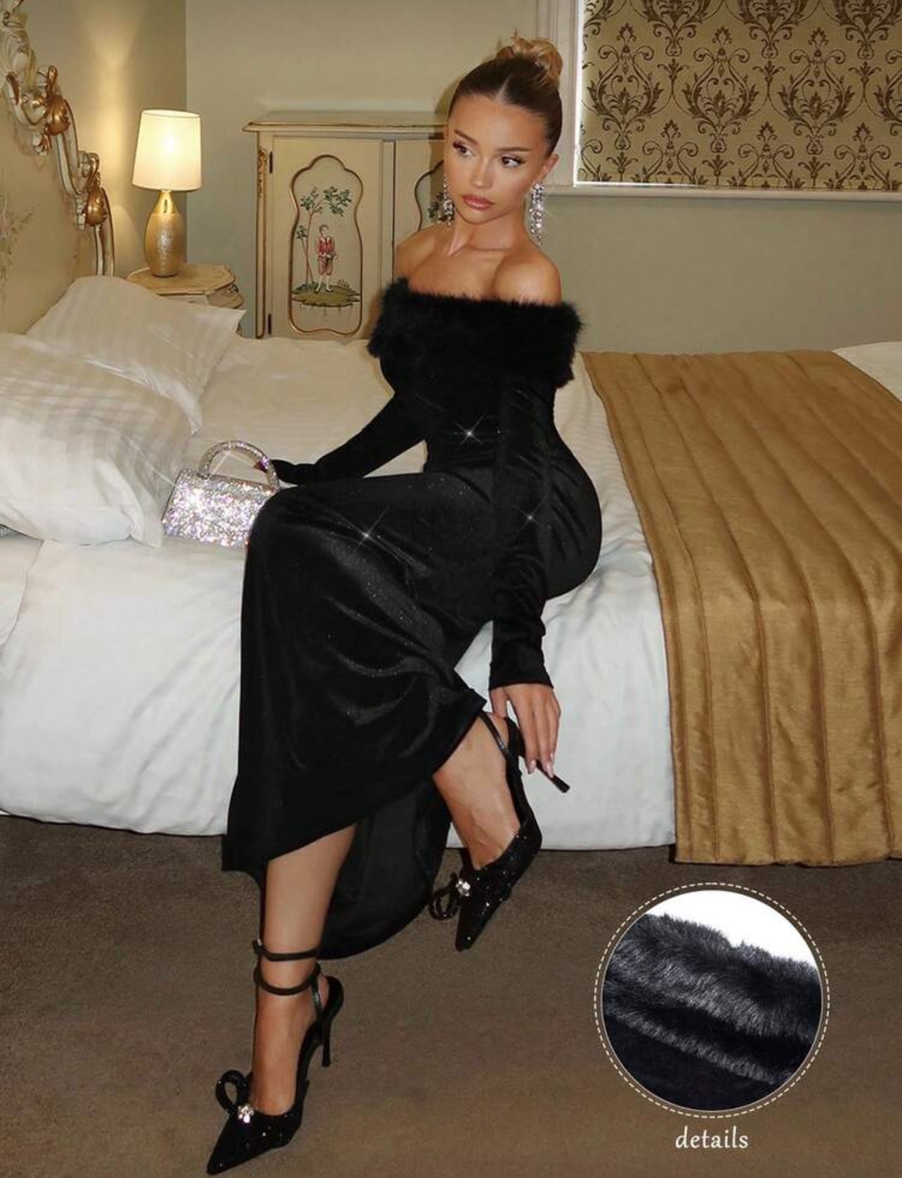 Fur Off-Shoulder Dress