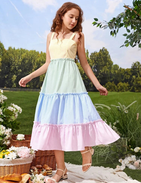 SHEIN colour block stripped cami dress