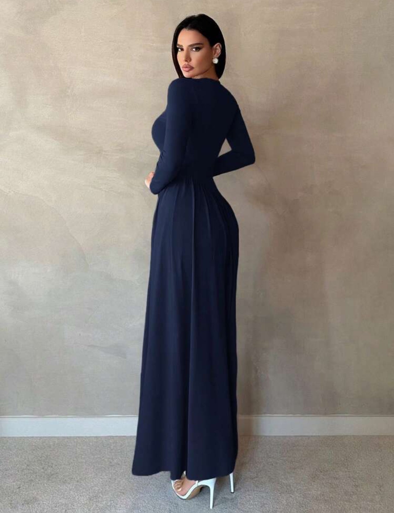 Bobble Flounce Hem Long Sleeve Dress