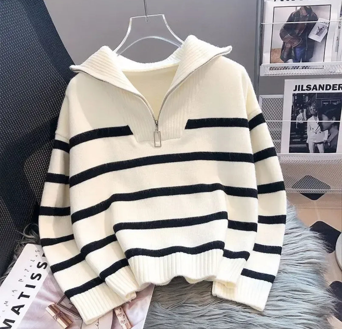 Stripped Zipper Sweater