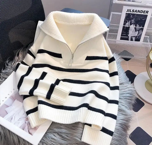 Stripped Zipper Sweater