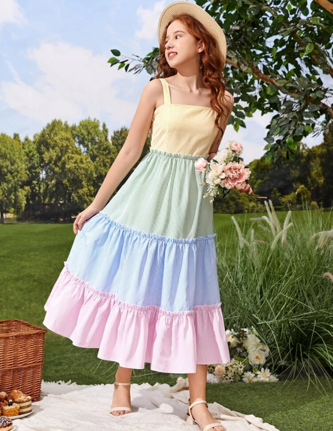 SHEIN colour block stripped cami dress